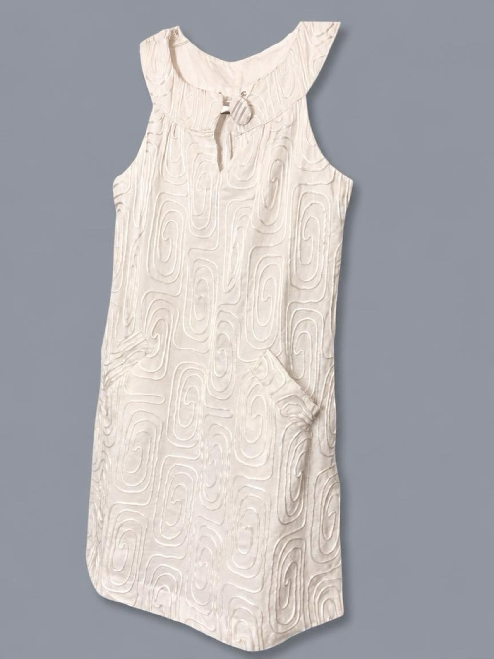 BB Dakota Light Cream Textured Sleeveless Shift Dress 100% Linen